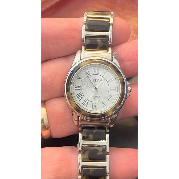 Women's 32mm Silver Tone Studio Time Watch, Tortoise Shell look Accents - Picture 1 of 4